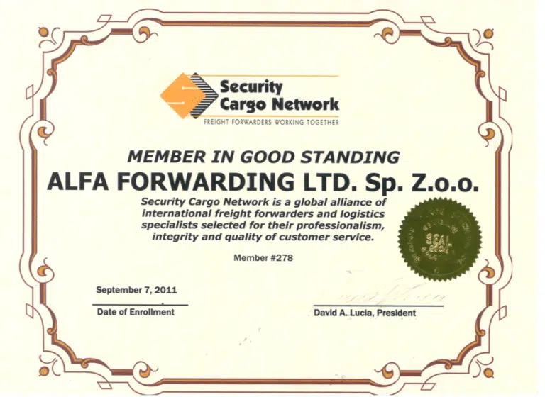 Alfa Forwarding członkiem Security Cargo Network