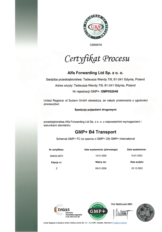 Certyfikat GMP+